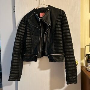 Azalea Wang Black Faux Leather Moto Jacket with Ribbed Sleeves washable!